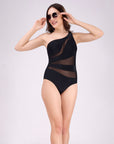 One-Shoulder Mesh Panel Monokini with Removable Padding