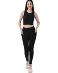 SOIE Woman - Quick-Dry Sleeveless Crop Top & High-Waist Legging Set - Athleisure Set -for Women