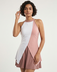 Halter Neck Colour Block Flared Swimdress with Inner Shorts