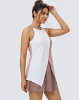 Halter Neck Colour Block Flared Swimdress with Inner Shorts
