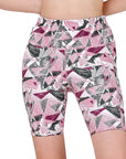 SOIE Woman - High Waist Knee Length Printed Sports Shorts With Pocket - Athleisure Shorts -for Women