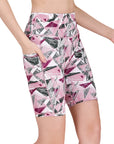 SOIE Woman - High Waist Knee Length Printed Sports Shorts With Pocket - Athleisure Shorts -for Women