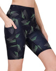 SOIE Woman - High Waist Knee Length Printed Sports Shorts With Pocket - Athleisure Shorts -for Women