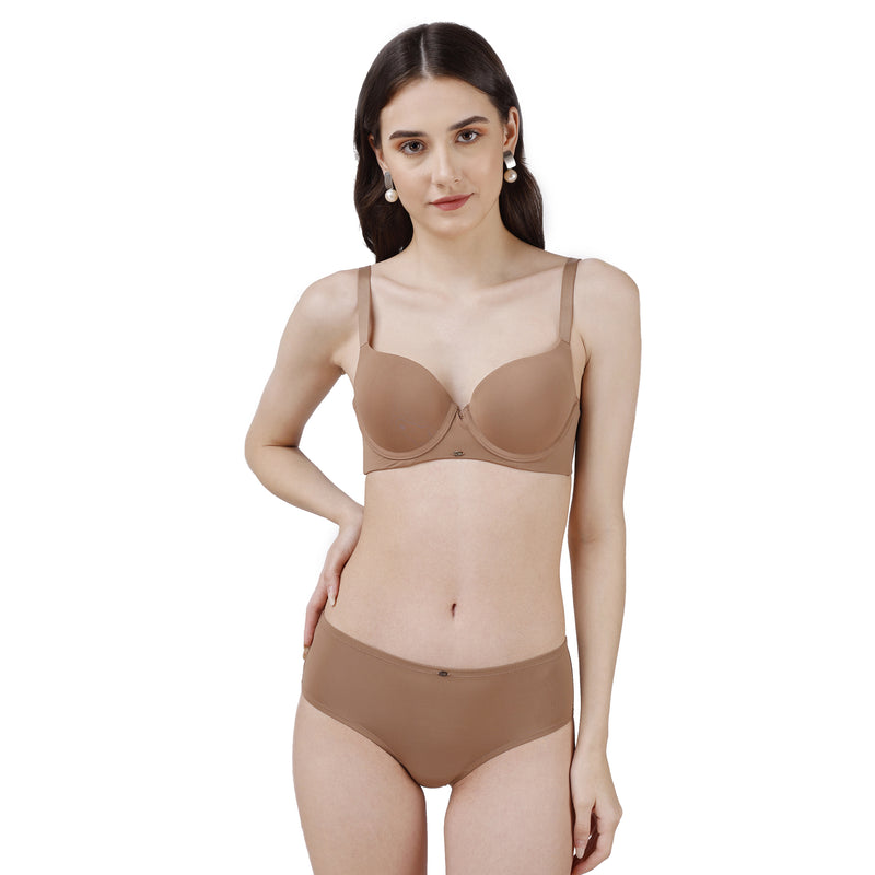 Medium Coverage Padded Wired T-shirt Bra with High Rise Full Coverage Brief Set CB-135/ 1134