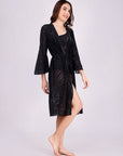 Full Bell Sleeves Zebra Print Lace Robe Cover Up