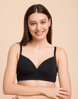 SOIE Woman - Lightly Padded Non wired Full Coverage Cotton T-shirt Bra with Lace Trim - Bra -for Women