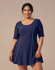 Half-Sleeve Princess Line Swim Dress with Inner Shorts