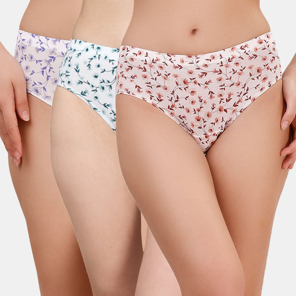 High Rise Full Coverage Printed Stretch Cotton Hipster Panty (Pack of 3)-3FCB-30