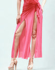 Full-Length Shimmer Mesh Panelled Wrap Skirt