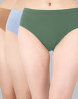 High Rise Full Coverage Solid Colour Cotton Stretch Hipster Panty (Pack of 3)