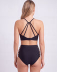 High-Neck Halter Padded Bikini Set with High Waist Brief