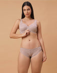 SOIE Woman - Non-Padded Underwire Lacy Bra with Mid rise Brief Set - Lingerie set -for Women