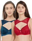 SOIE Woman - Semi/Medium Coverage Non Padded Wired Lacy Demi Cup Bra (Pack Of 2) - -for Women