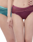High Rise Full Coverage Panty with Mesh Detailing-(PACK OF 2)
