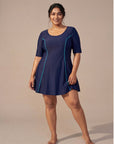 Half-Sleeve Princess Line Swim Dress with Inner Shorts
