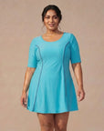Half-Sleeve Princess Line Swim Dress with Inner Shorts