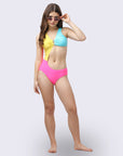 Colour Blocked Monokini Swimsuit with Front Cut