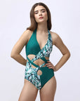 SOIE Woman - Solid and Tropical Printed Halter Neck Monokini Swimsuit - -for Women