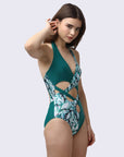 SOIE Woman - Solid and Tropical Printed Halter Neck Monokini Swimsuit - -for Women