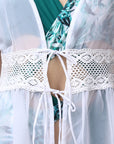 Crocheted Half Sleeves White Sheer Robe Cover Up