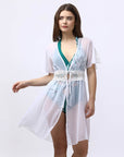 SOIE Woman - Crocheted Half Sleeves White Sheer Robe Cover Up - -for Women