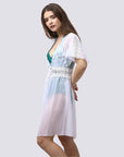 SOIE Woman - Crocheted Half Sleeves White Sheer Robe Cover Up - -for Women