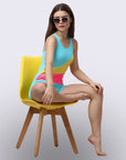 Colour Blocked Asymmetric Swimsuit with Bow Detailing