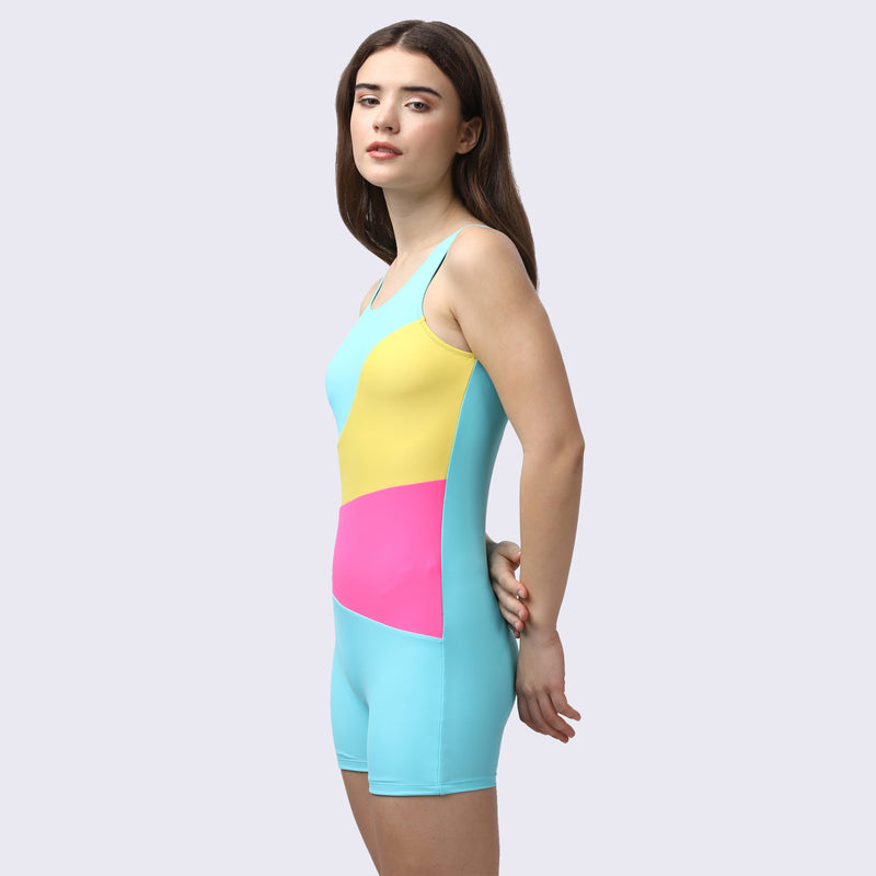 Colour Blocked Asymmetric Swimsuit with Bow Detailing-AQS-22