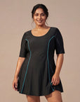 Half-Sleeve Princess Line Swim Dress with Inner Shorts