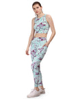SOIE Woman - Quick-Dry Printed Sleeveless Crop Top & High-Waist Legging Set - Athleisure Set -for Women