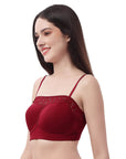 SOIE Woman - Non Wired Micro Modal Stretch Lacy Bandeau Bra with Removable Pads and Detachable Straps - Lacy Bra -for Women