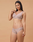 SOIE Woman - Non-Padded Underwire Lacy Bra with Mid rise Brief Set - Lingerie set -for Women
