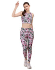 SOIE Woman - Quick-Dry Printed Sleeveless Crop Top & High-Waist Legging Set - Athleisure Set -for Women