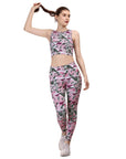 SOIE Woman - Quick-Dry Printed Sleeveless Crop Top & High-Waist Legging Set - Athleisure Set -for Women