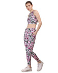 SOIE Woman - Quick-Dry Printed Sleeveless Crop Top & High-Waist Legging Set - Athleisure Set -for Women