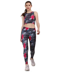 SOIE Woman - Quick-Dry Printed Sleeveless Crop Top & High-Waist Legging Set - Athleisure Set -for Women