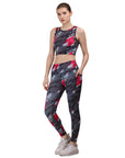 SOIE Woman - Quick-Dry Printed Sleeveless Crop Top & High-Waist Legging Set - Athleisure Set -for Women