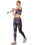 SOIE Woman - Quick-Dry Printed Sleeveless Crop Top & High-Waist Legging Set - Athleisure Set -for Women