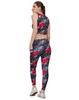 SOIE Woman - Quick-Dry Printed Sleeveless Crop Top & High-Waist Legging Set - Athleisure Set -for Women