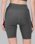 SOIE Woman - High Waist Knee Length Solid Sports Shorts With Pocket - Athleisure Shorts -for Women