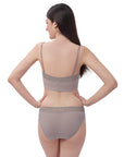SOIE Woman - Lacy Bandeau Bra with Mid Rise Full Coverage Solid Lacy Brief - -for Women
