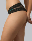 Side look of Printed Blue and Black color Lace Panty
