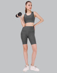SOIE Woman - High Waist Knee Length Solid Sports Shorts With Pocket - Athleisure Shorts -for Women