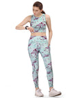 SOIE Woman - Quick-Dry Printed Sleeveless Crop Top & High-Waist Legging Set - Athleisure Set -for Women