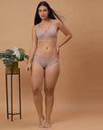 SOIE Woman - Non-Padded Underwire Lacy Bra with Mid rise Brief Set - Lingerie set -for Women