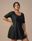 Half-Sleeve Princess Line Swim Dress with Inner Shorts