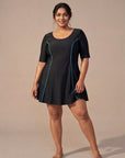 Half-Sleeve Princess Line Swim Dress with Inner Shorts
