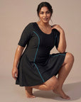 Half-Sleeve Princess Line Swim Dress with Inner Shorts