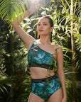 SOIE Woman - One-shoulder Tropical Print Bikini Set Swimsuit - -for Women