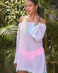 SOIE Woman - Full Sleeves Off Shoulder Pom-Pom Cover Up Dress - -for Women